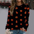 thumbnail image 2 of Chandail en Molleton Citrouille Chat pour Femmes Halloween Col Rond Pull Manches Longues Hauts Décontractés Amples, 2 of 5