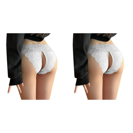 Wijhcboe 2 Pack Womens V Cut Panties for Women Sexy Lace Panties Thong Sweat Pads for Women Underwear Low Rise Cotton Underwear Lady Slim Waist Trainer Cutout Lace Bikini Briefs High Women Underwear