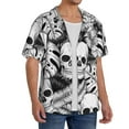 thumbnail image 4 of KLL Skull and palm leaves Print Men's Shirt Short Sleeve Button Down Summer Cuba Beach Shirts- Medium, 4 of 7