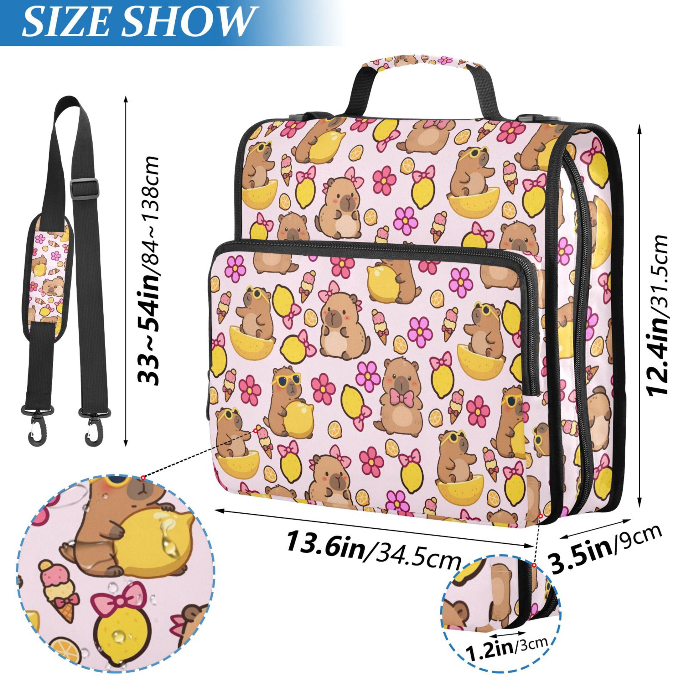 Zipper Binder Capybara Lemon Flower 1.5 Inch Binder Folder Bag with Shoulder Strap and Handle