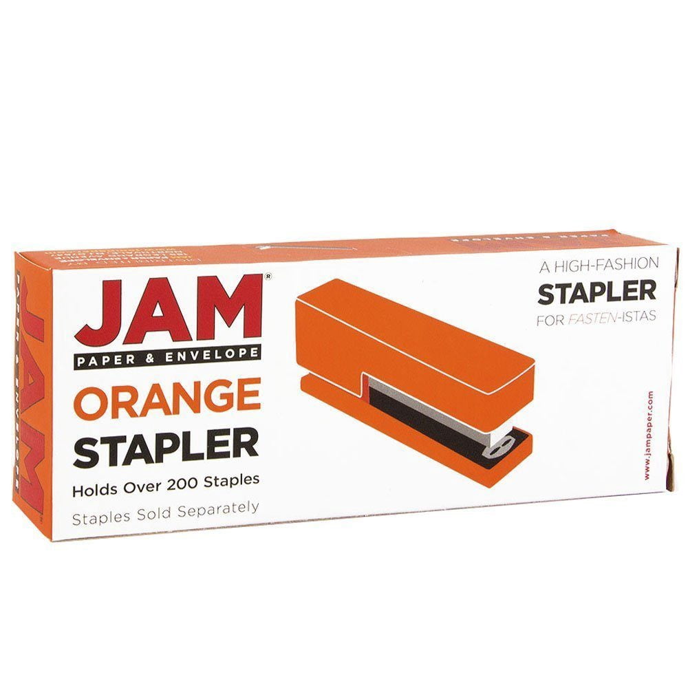 JAM Paper Office & Desk Set, 2/Pack, 1 Orange Stapler & 1 Blue Staples