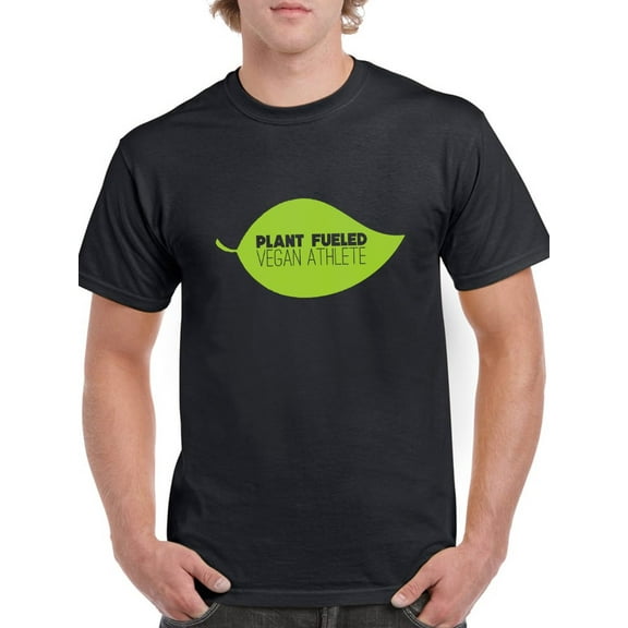 Plant Fueled Vegan Athlete Leaf Graphic Men Black T-Shirt, Male Small