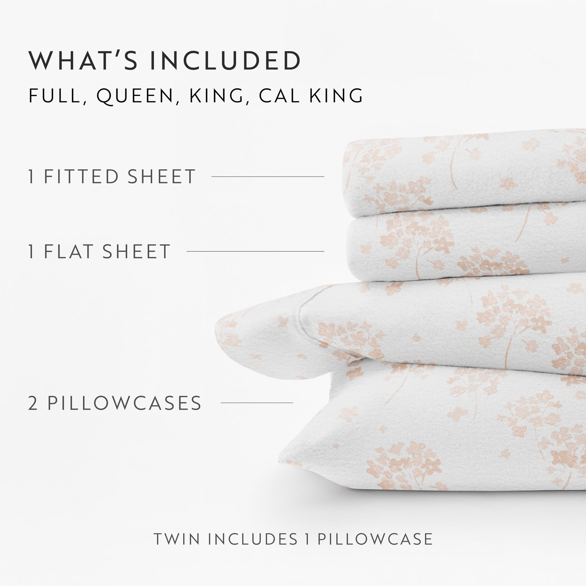 Pink Flower Bunch 4 Piece 100% Cotton Flannel Deep Pocket Sheet Set, Full, by Noble Linens