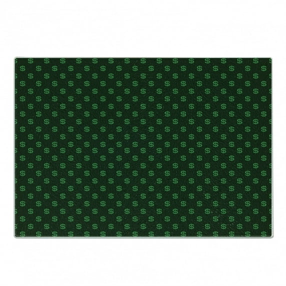 Money Cutting Board, Pattern of Dollar on Dark Green Background Monetary Sign of USA, Decorative Tempered Glass Cutting and Serving Board, Small Size, Hunter Green Lime Green, by Ambesonne