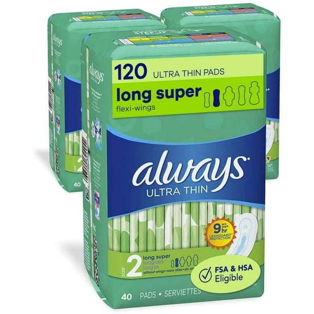 ALWAYS Ultra Thin Size 2 Super Pads Without Wings Unscented, 40 Count
