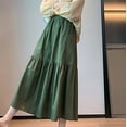thumbnail image 5 of Olyvenn Stylish Womens Capris Women's Solid Elastic Waist Solid Wide Leg Pants High Waist Casual Summer Trendy Flare Pant Skirt Beach Comfy Boho Rompers Green Free Size, 5 of 9