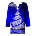 thumbnail image 5 of Puntoco Camiseta informal con cuello en V y botones con estampado navideño de moda para mujer, blusa holgada de manga 3/4, 5 of 5