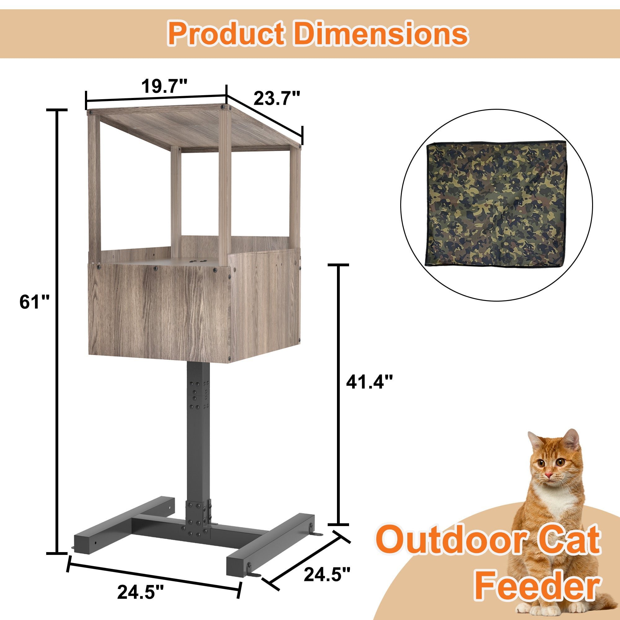 Outdoor Feral Cat Feeding Station, Shelter for Food & Water, Critter-Proof Design Safe Haven, 24.5"x24.5x61"