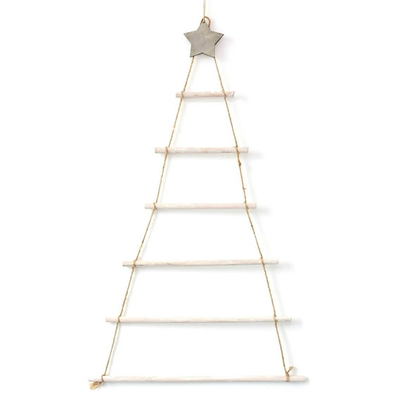 Acahhotxx Christmas tree, Wooden Christmas Tree Ornament Wall Mounted Tree with Branch Ladder for Home Living Room Background Decor - White