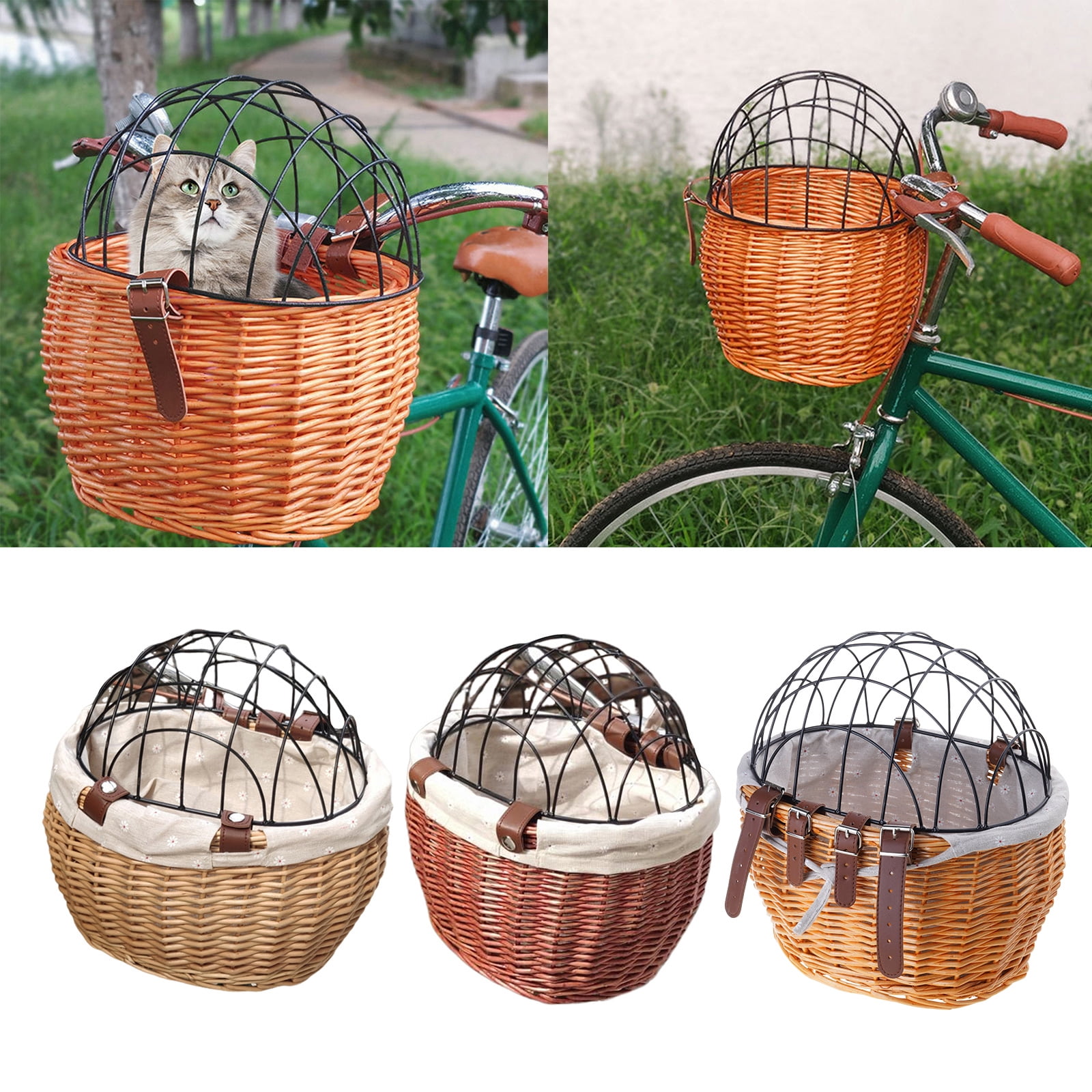 Woven Rattan Storage Bike Basket Front Bicycles Basket Rattan Basket Woven Storage Basket with Adjustable Belt