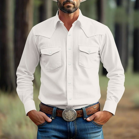 Mens Button Down Shirts Long Sleeve Big and Tall Man Shirts Mens Dress Shirt Big and Tall Men Beach Shirts Mens Western Dress Shirts, White, L