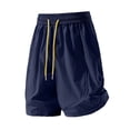 thumbnail image 5 of Women's High Waisted Nylon Dry Shorts with Side Pockets, Elastic Drawstring Waist, Tummy Control Workout Shorts for Women, Quick Dry for Running, Gym, Hiking & Casual | TruHer,Dark Blue L, 5 of 7