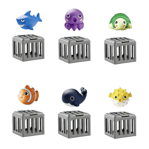 6-Piece Underwater Ocean Creature Diving Toy Set with 6 Rescue Cages & Storage Box - Weighted Floating Water Toys for Kids 3-12, Ideal for Swimming Training, Pool Games, Bath Time & Summer
