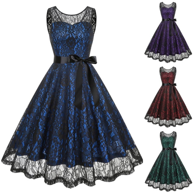 pstuiky Robes pour Femmes, Robe de Cocktail Halloween Sans Manches à Col Rond en Dentelle Européenne et Américaine Robe de Soirée Maxi Robes en Solde