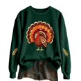 thumbnail image 3 of Womens Thanksgiving Day Crew Neck Sweatshirts Trendy Turkey Printed Pullovers Causal Fall Long Sleeve Graphic Tops Green L, 3 of 7