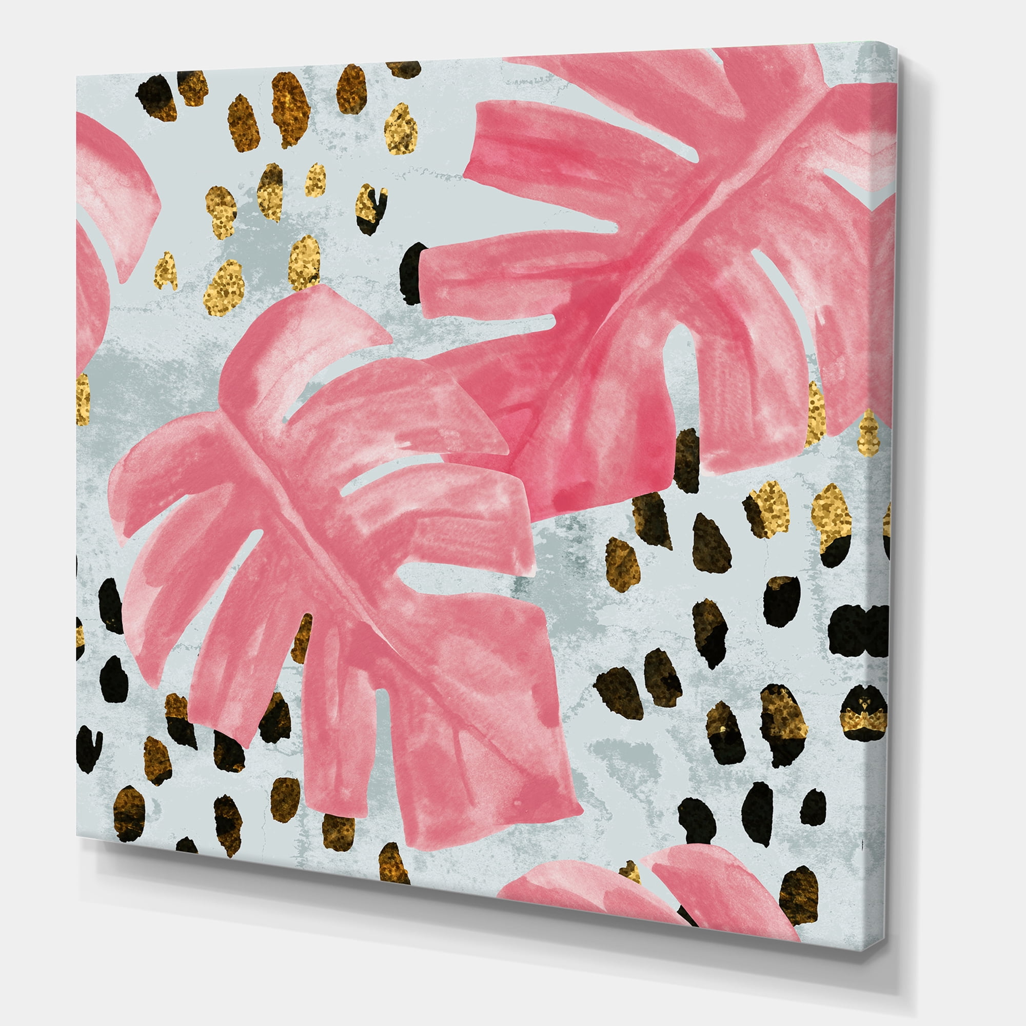 Designart ' Rough Brush Strokes Pink Colored Monstera II ' Tropical Canvas Wall Art Print