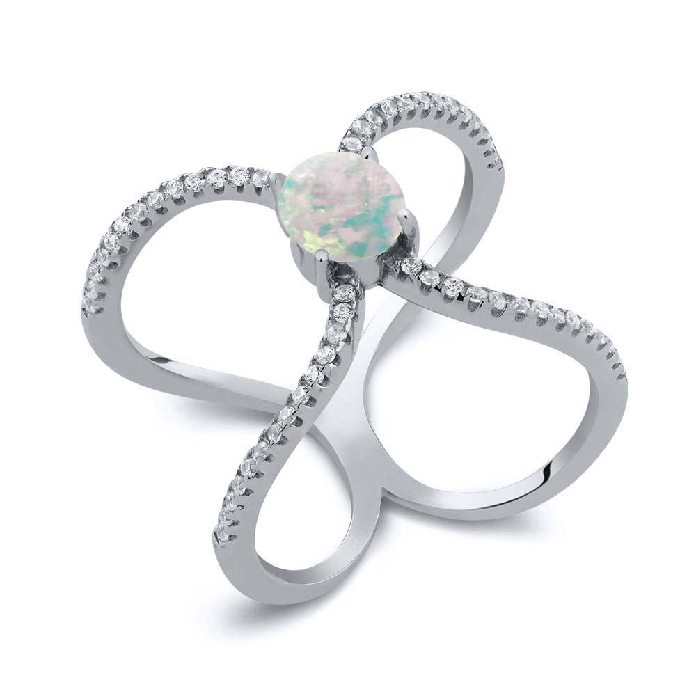 1.23 Ct Round Cabochon White Simulated Opal 925 Sterling Silver Ring by