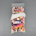 thumbnail image 1 of Boho Duvet Cover Set, Peace Van Funny Minivan Explorer Caravan Paisley Antiqued Look Groovy Retro, Bedding Set with Shams and Fitted Sheet, 3 Sizes, by Ambesonne, 1 of 3