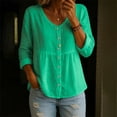 thumbnail image 2 of Kelon Womens Casual Crew Neck Long Sleeve Linen Blend Shirts Button Front Cotton Tops Relaxed Fit Summer, 2 of 4