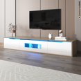 thumbnail image 3 of 71" LED TV Stand for 80 Inch TV, High Gloss Entertainment Center with 3 Storage Cabinets and Hollow Door, Modern TV Media Console with Power Outlet & Light for Living Room, Bedroom, Natural + White, 3 of 7