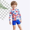 thumbnail image 3 of GYRATEDREAM Boys 2 Piece Rash Guard Set Swimsuit UPF 50+ Long Sleeve Swimwear with Swim Trunks Bathing Suit for 4-8Y White, 3 of 8