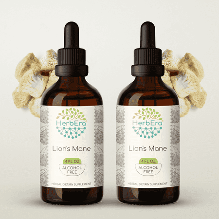 HerbEra Lion's Mane Tincture, Herbal Dietary Supplement for Cognitive Support, Lion's Mane (Hericium erinaceus) Dried Mushroom Extract, Natural, Alcohol-Free, Drops 2x4 oz