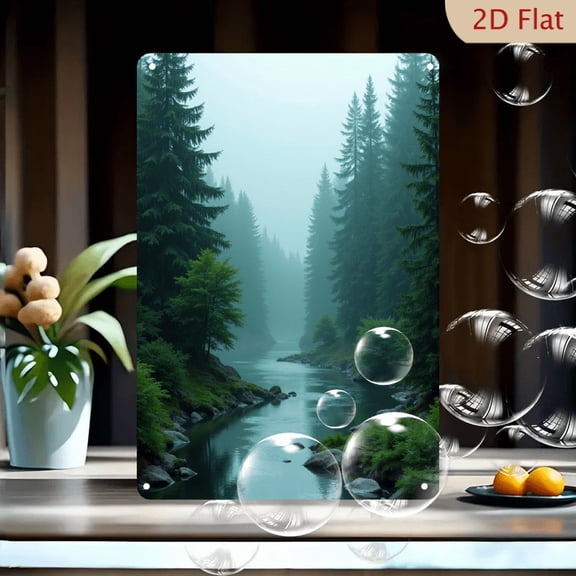 Vintage Art Tin Sign Retro Green Forest and Fog Metal Tin Sign for Home Wall Decoration 8x12inch