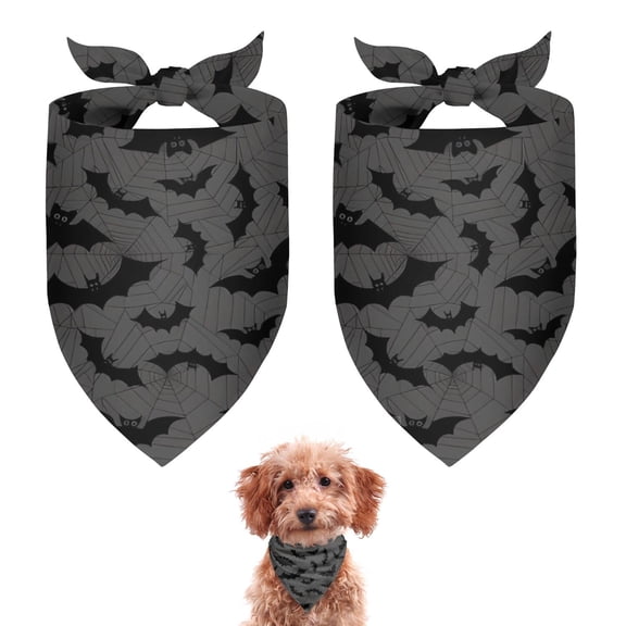 Dog Bandana 2 Pack,Gray Halloween Bats and Spider Webs Bandanas for Dogs,Cat Bandana,Small/ Large Dog Bandana 2 Size,Dog Bandanas Girl Boy