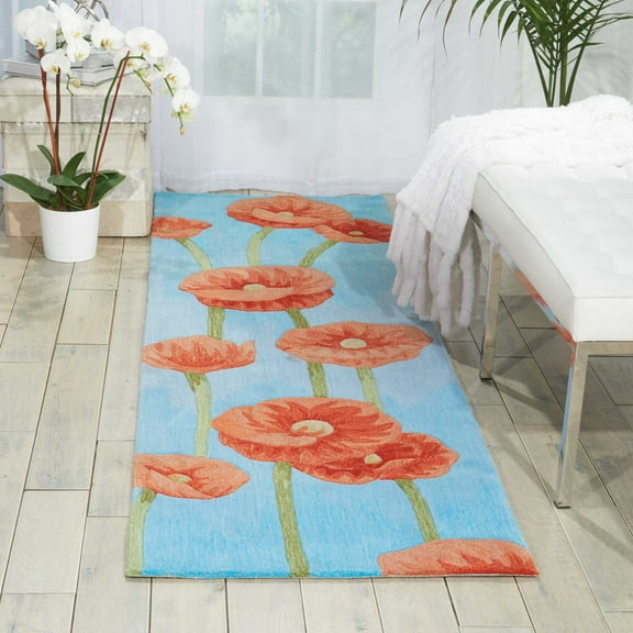 Nourison Contour Modern Floral Blue 2'3" x 8' Area Rug, (8' Runner)