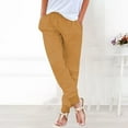 thumbnail image 2 of Yubnlvae Women's High Waist Linen Pants - Summer Loose Fit Elastic Waist Pocket Trousers - Breathable Cotton Comfy Travel Pants for Work & Casual (S-XXXXXL) (Gold | S), 2 of 4