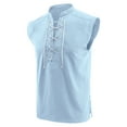 thumbnail image 4 of Aayomet Mens Cotton Linen Henley Shirt Mens Fashion Casual Solid Color Cotton And Linen Lace Collar Sleeveless Shirt Sky Blue,M, 4 of 5