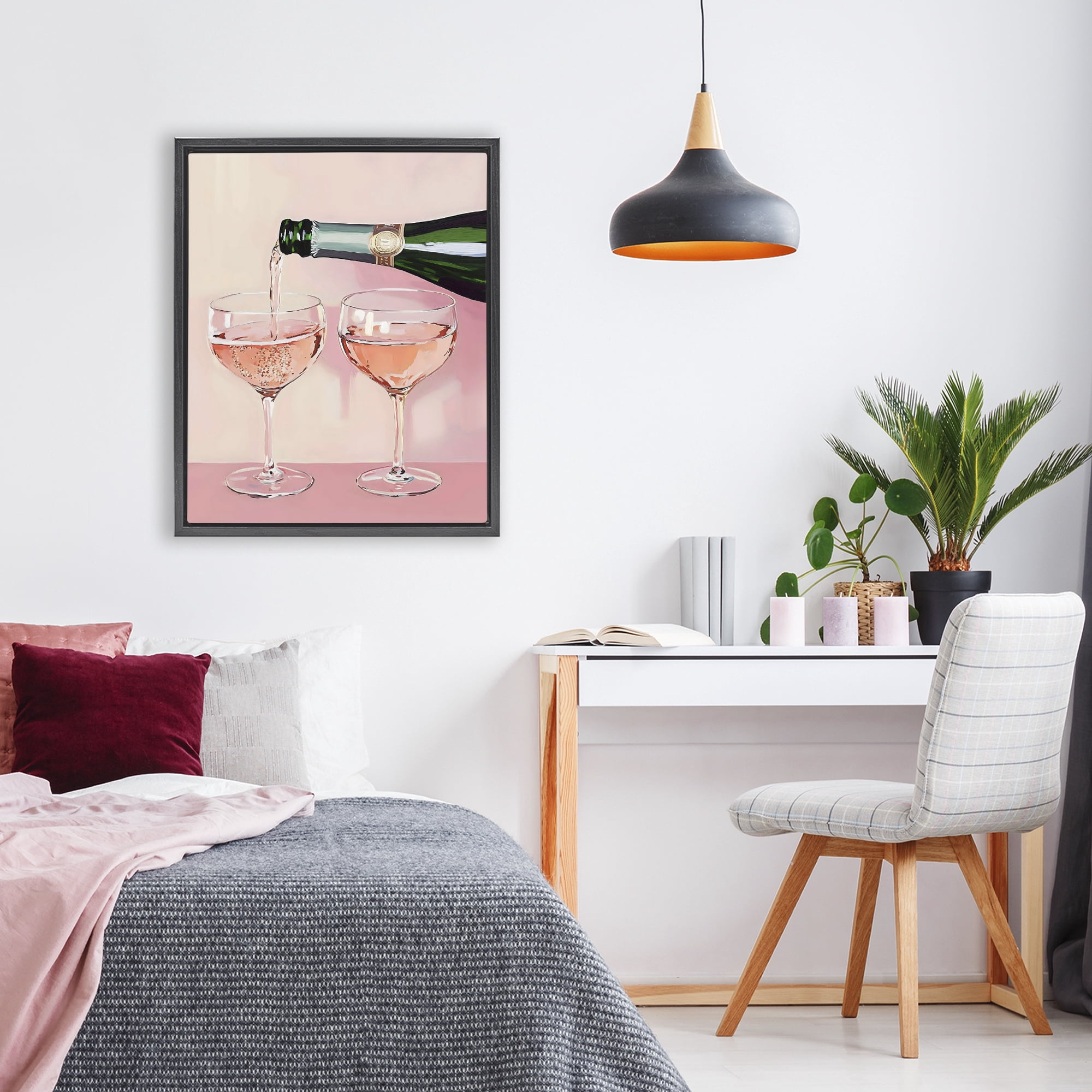 Stupell Industries Pink Champagne Toast for Two Black Framed Floater Canvas Wall Art, design by The Prints Vibe