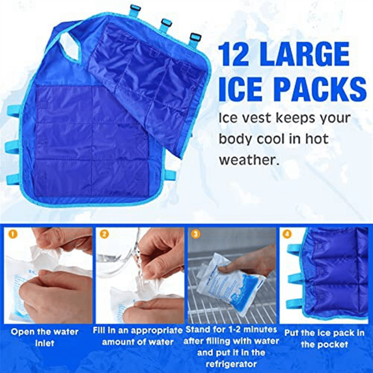 4 Pcs Cooling Vest with 96 Pcs Ice Pack Adjustable Ice Vest for Men Women Hot Weather Working Running Fishing Cycling