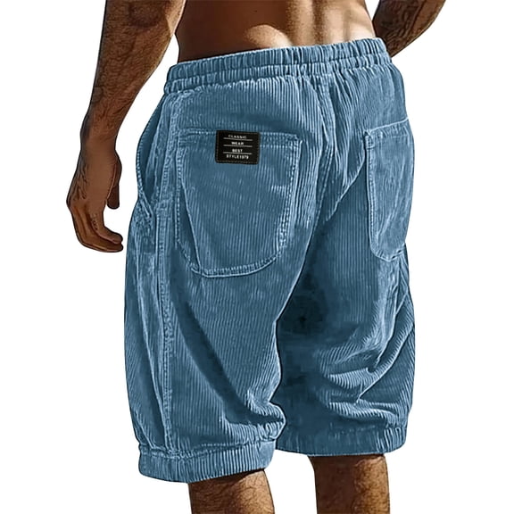 Resicozy Mens Corduroy Shorts Casual Plain Elastic Waist Drawstring Summer Beach Loose Fit Shorts with Pockets Sky Blue 4XL