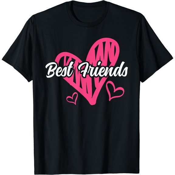 Best Friends Heart Pink T-Shirt Black 3X-Large