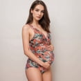 thumbnail image 3 of Swim Women's Tropical Print One-Piece Maternity Swimsuit with V-Neck and Ruched Sides for Growing Belly - Large, Red, 3 of 7