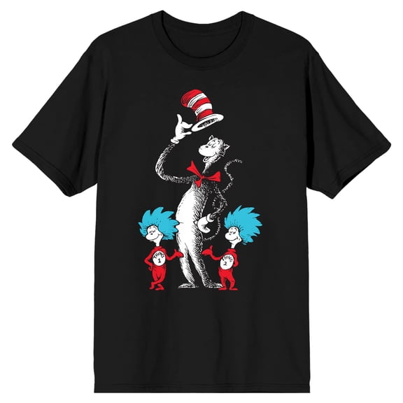 The Cat In The Hat Thing 1 & Thing 2 Adult Black Crew Neck Short Sleeve T-shirt-4XL