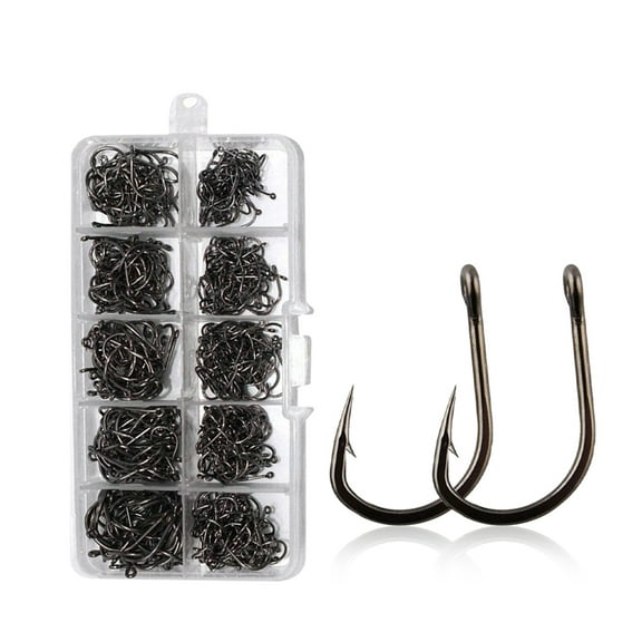 SPRING PARK 100Pcs High Carbon Steel Fishing Hooks,10 Sizes Fishing Hooks ,Strong Sharp Fish Hook with Barbs for Freshwater/Seawater