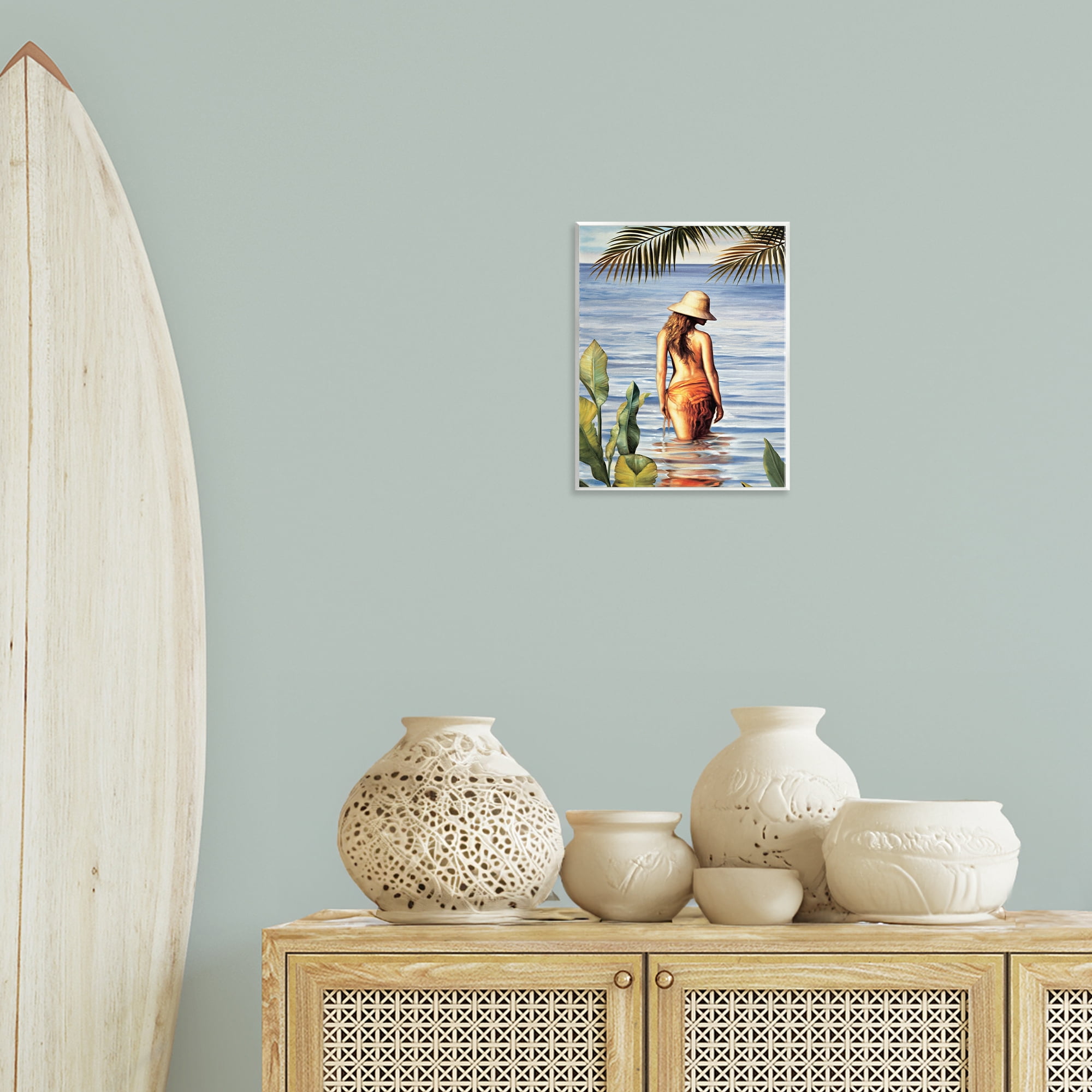 Stupell Industries Woman Wading Beach People Painting Unframed Art Print Wall Art, 11 x 14