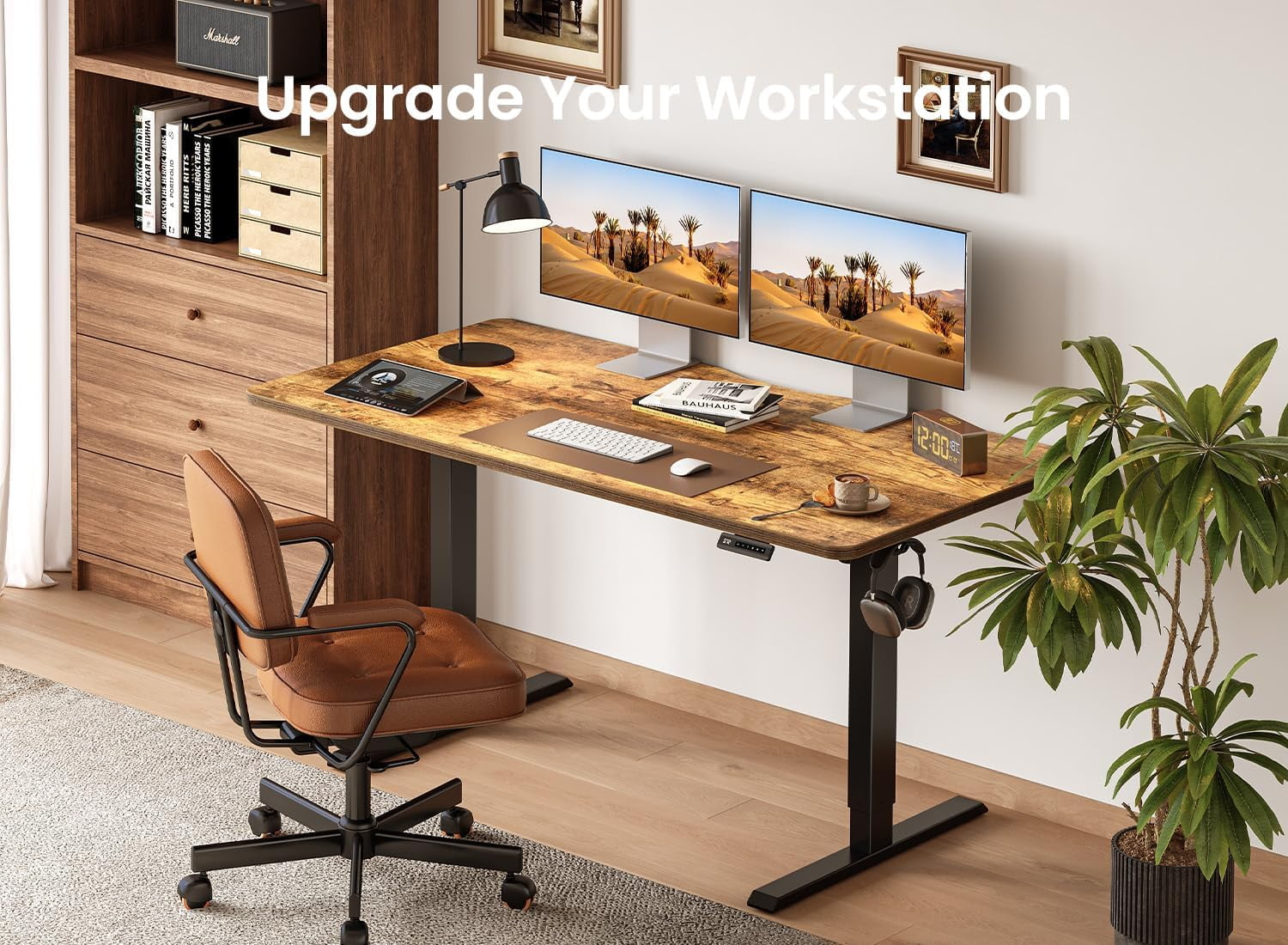DESINO Computer Desk with Drawers, 55 Inch Study Writing Table, Modern Simple Style PC Desk for Bedroom, Gaming, Rustic Brown