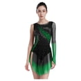 thumbnail image 4 of Aislor Women's Figure Ice Skating Dress Long Sleeve Rhinestones Irregular Mesh Bodysuit Ballet Dance Costume Dark Green L, 4 of 7