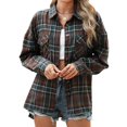 thumbnail image 2 of vigerkar Women's Oversized Plaid Flannel Button Down Long Sleeve Fall Winter Jacket (Coffee, M), 2 of 6