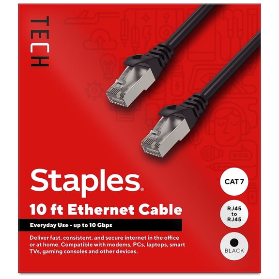 Staples TECH 10' Cat 7 Ethernet Cable Male to Male Black (ST62461)