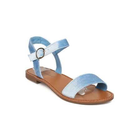 

New Women Breckelles Kylee-4 Velvet Open Toe Ankle Strap Flat Sandal