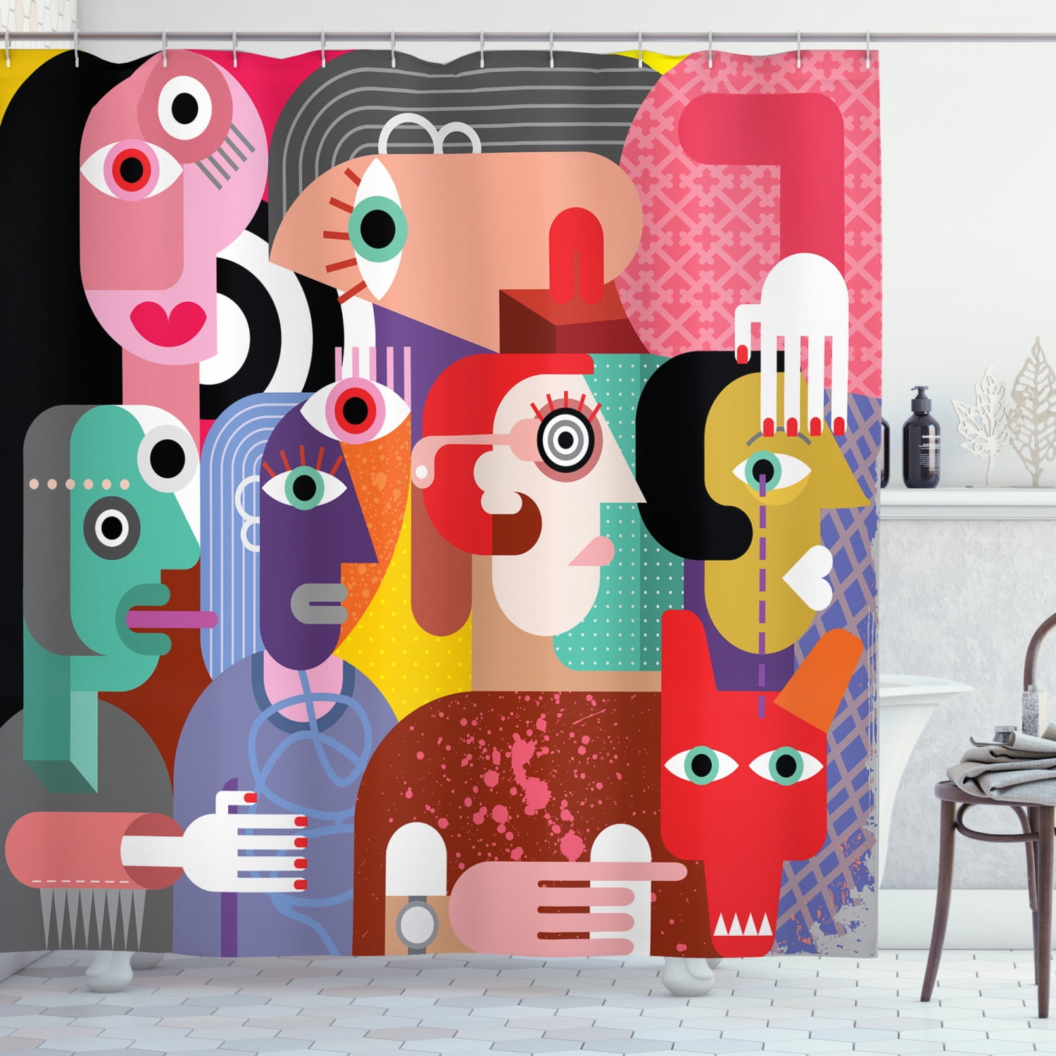 Ambesonne Fine Art Shower Curtain, Human Cubist Art, 69"Wx84"L, Multicolor