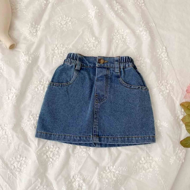 HUANBAI Girls Denim Skirts Place Baby Toddler Girls Denim Skirt Ripped  Distressed Ra Trim Denim Skirt Girls A-Line Skirt 12-18 Months