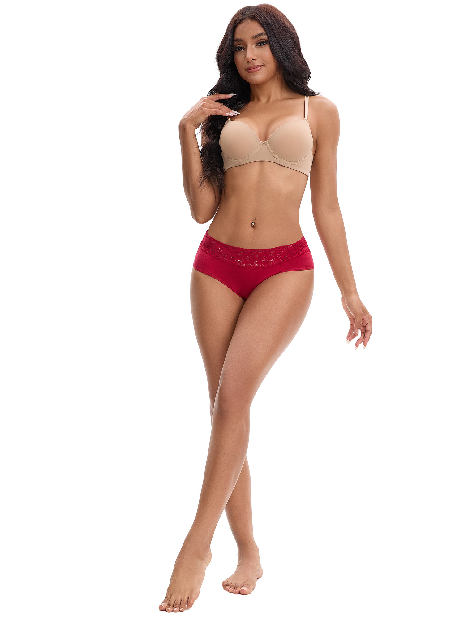 Unique Bargains Lace Mid Rise Briefs Underwear L Red