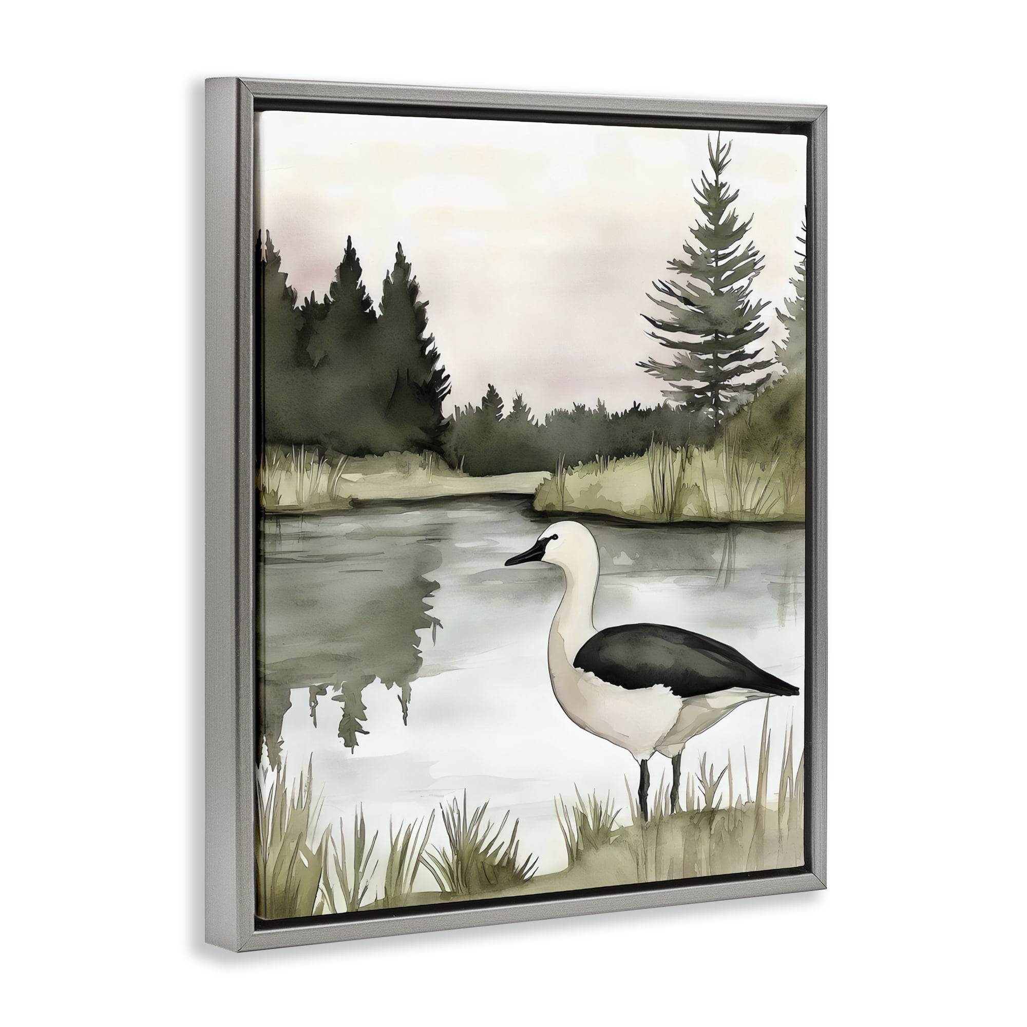 Stupell Industries Springtime Serenity Duck Gray Framed Floater Canvas Wall Art, design by Riley B