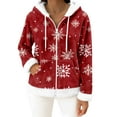 thumbnail image 2 of Women's Casual Fashion Long-Sleeve Zip-Up Fleece Hooded Cardigan with Christmas Print, Cozy and Warm for Winter Season,Wine,M, 2 of 5