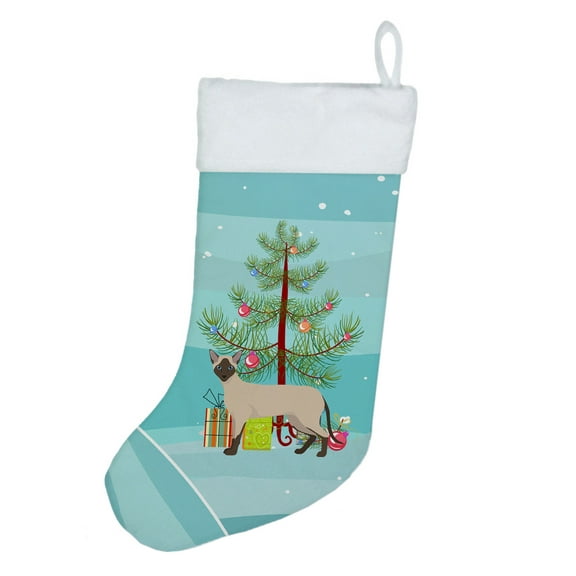 Siamese Modern #2 Cat Merry Christmas Christmas Stocking 13.5 in x 18 in